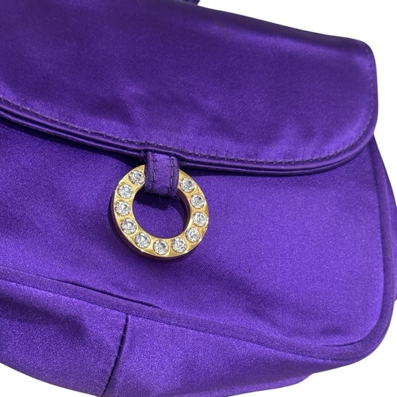 Saks Fifth Avenue Royal Purple Satin Mini Purse with Rhinestone Detailing - Picture 4 of 11